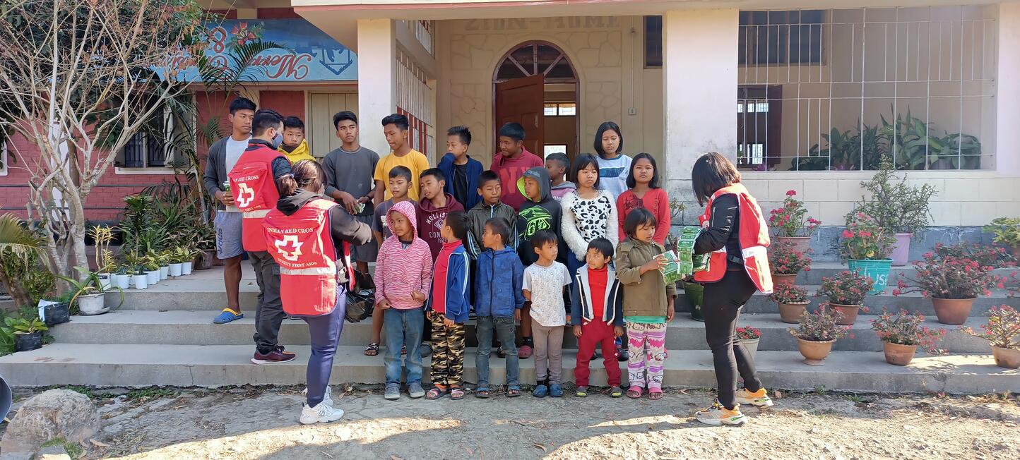 Red cross society visiting children's